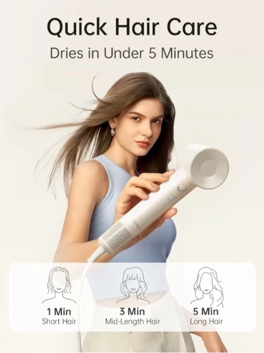 ✨ LAIFEN ✨ Like New Hair Dryer SE Lite With Box And 2 Nozzles Glossy Tan